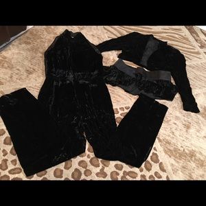 Vintage Black velvet jumpsuit w belt & bolero